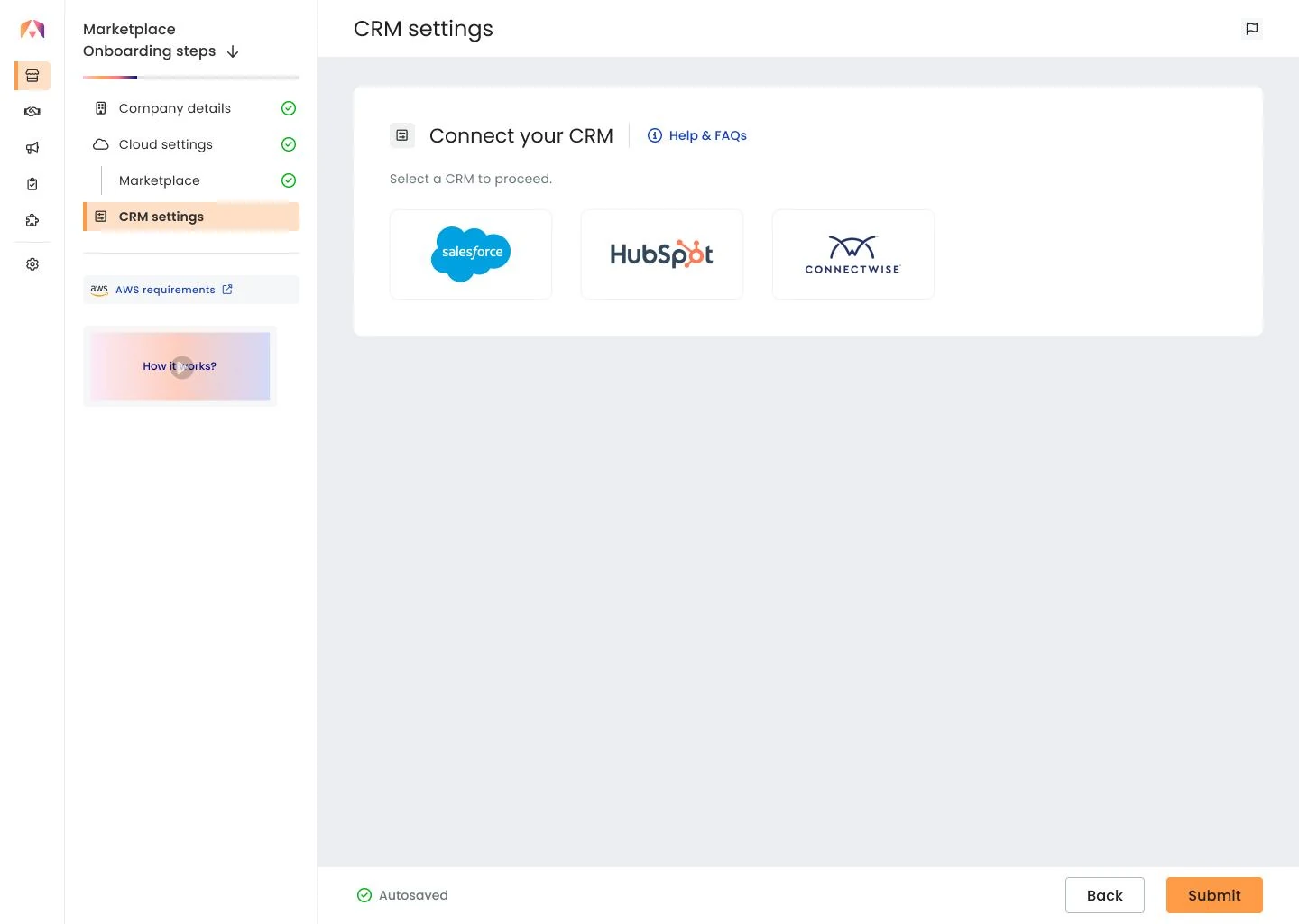 CRM settings — the same framework applied to CRM integration
